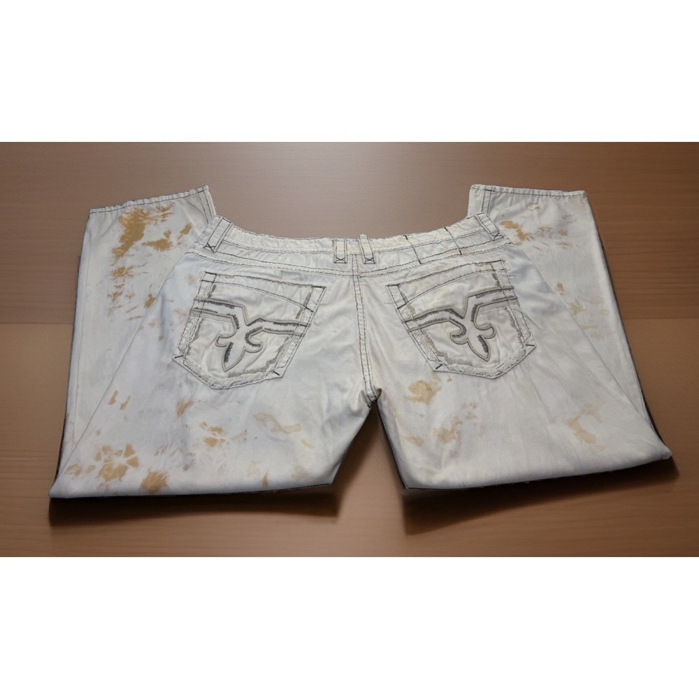 Rare Rock Revival Suhul  S-44 Men's Tie‎ Dye Jeans NWT Cream/Orange Distressed